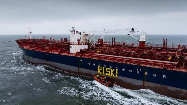 Greenpeace Tags Sanctioned Shadow Tanker Sailing off Denmark