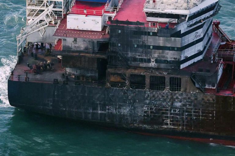 UK Says Burning Containership is Secured as Response to Collision Continues